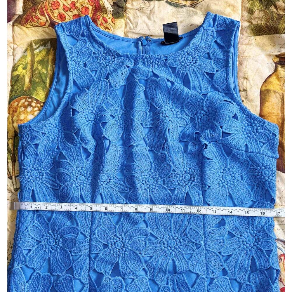 Ann Taylor Petite 10P Blue Daisy Floral Lace Sheath Dress Tank Sleeveless - Picture 14 of 15